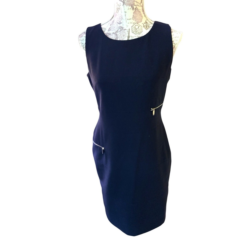 Vintage Navy Blue‎ Sheath Dress Zippers Sz 6 Calvin Klein, blue holiday dress